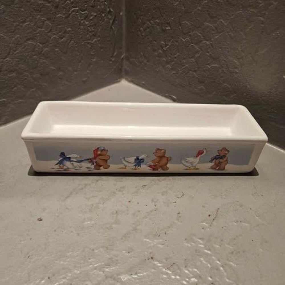 1988 House of Lloyd Christmas Goose, Bear Cracker Server Tray Dish Santa Hat